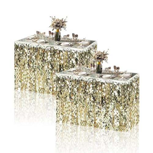 Tischröcke, Champagner-Gold, Party-Tischrock, Gras-Tischrock, Champagner-Gold, Metallic-Lametta-Folie, Fransen-Tischröcke, Tischdekorationen für Geburtstag, Hochzeit, Verlobung, Brautparty, von Mienocol