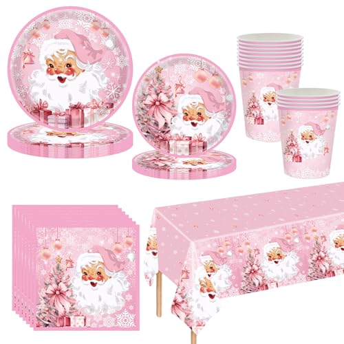Weihnachtspapier Partygeschirr Set,69 Stück Rosa Weihnachtsmann Pappteller Becher, Servietten und Tischdecke Set Weihnachten tischdeko für 16 Gäste Weihnachten Dekoration Weihnachtspapier Partygeschirr Set,69 Stück Rosa Weihnachtsmann Pappteller Becher, Servietten und Tischdecke Set Weihnachten tischdeko für 16 Gäste Weihnachten Dekoration von Mienocol