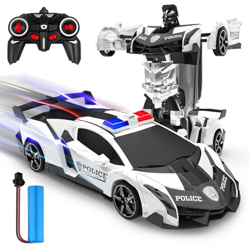 Ferngesteuertes Auto, 2 in 1 Transformator Ferngesteuerte Roboter Kinder Auto 360° Drehung RC Polizeiauto mit Batterie, Spielzeug ab 3 4 5 6 7 8 9 Jahre Mädchen Geschenke Spiele Junge Geschenkideen von Mieryd