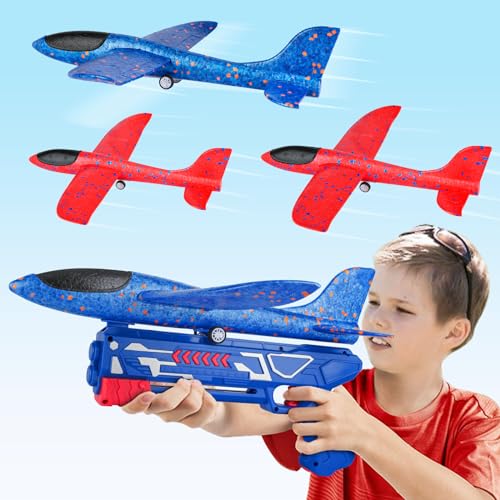 Flugzeug Spielzeug Styroporflieger Wurfgleiter mit Pistole Kinder Jungen Mädchen Kinderspielzeug ab 3 4 5 6 7 8 9 10 Jahre, Outdoor Draußen Garten Interaktives Spiele Ostern Geburtstag Geschenke von Mieryd