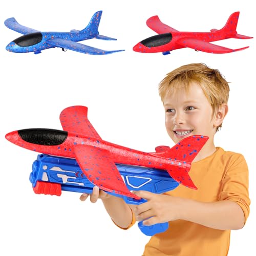 Flugzeug Spielzeug Kinder, 3 Stück Styroporflieger Wurfgleiter mit Katapult Pistole, Spiele Draußen Kinderspielzeug Garten Ostern Geburtstagsgeschenk für Junge Mädchen ab 3 4 5 6 7 8 9 10+ Jahre von Mieryd