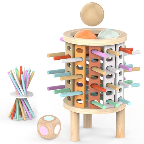 Montessori Spiel Brettspiel aus Holz, Holzturm Spiel mit Bunten Stäben Würfelspiel ab 3 4 5 6 Jahre Jungen Mädchen, Feinmotorik Spiele Mathe Lernspielzeug Reisespiel Familienspiele Geschenk für Kinder von Mieryd