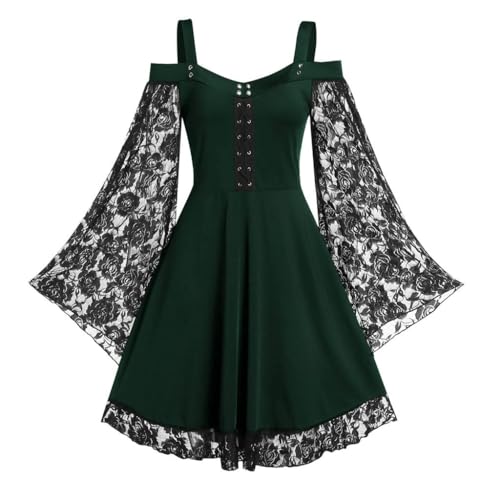 Cosplay Literarische Vintage Kleider EIN-Schulter Vintage Mittelalterliche Kostüme Europäische und Amerikanische Spitze Spleißen Ausgestellte Ärmel Kleider Weihnachten Halloween Kleider (typ1, XXL) von Mifeiwukawa