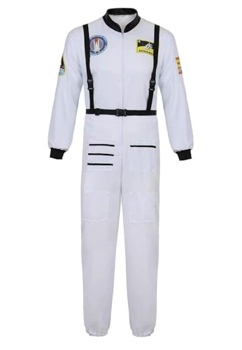 Mifeiwukawa Astronauten-Kostüm für Erwachsene, Cosplay-Kostüme, Raumfahrer, Overall, Weltraumanzug, Halloween, Pretend (Weiß, Größe 3XL) von Mifeiwukawa