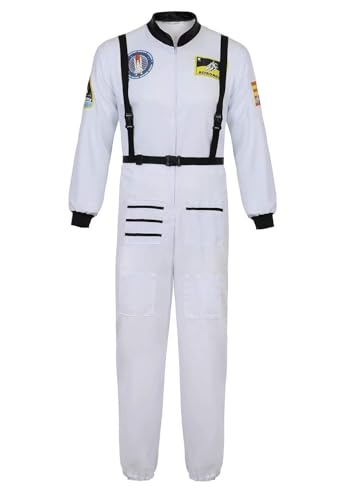 Mifeiwukawa Astronauten-Kostüm für Erwachsene, Cosplay-Kostüme, Raumfahrer, Overall, Weltraumanzug, Halloween, Pretend (Weiß, XL) von Mifeiwukawa