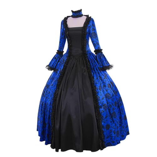 Mifeiwukawa Damen Vintage Gothic Renaissance Ballkleid Retro Maxi Abendkleid Trompetenärmel Schleife Knielang Gothic Kostüm Maxikleid für Karneval Halloween (Blau, 3XL) von Mifeiwukawa