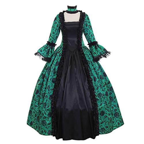 Mifeiwukawa Damen Vintage Gothic Renaissance Ballkleid Retro Maxi Abendkleid Trompetenärmel Schleife Knielang Gothic Kostüm Maxikleid für Karneval Halloween (Grün, L) von Mifeiwukawa