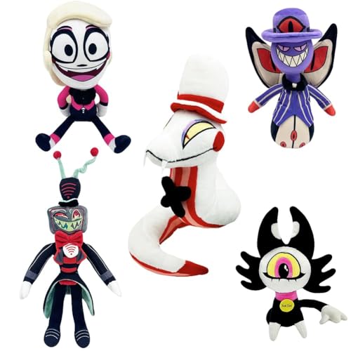 Mifeiwukawa Hazbin Hotel Plüschpuppe, Anime Stofffigur, Plüschfigur, Alastor, weiche Figur, Engelsstaub, gefülltes Kissen, Robo Fizz, Sofakissen, Heimdekoration, Sammlerstück, Zubehör für Fans (5-1) von Mifeiwukawa