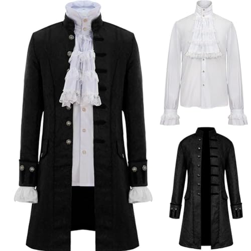 Mifeiwukawa Herren Steampunk Renaissance Uniform Set Trenchcoat Viktorianisch Edwardian Vintage Jacke Gehrock Pirat Vampir Cosplay Kostüm Outfits (Typ1, 3XL) von Mifeiwukawa