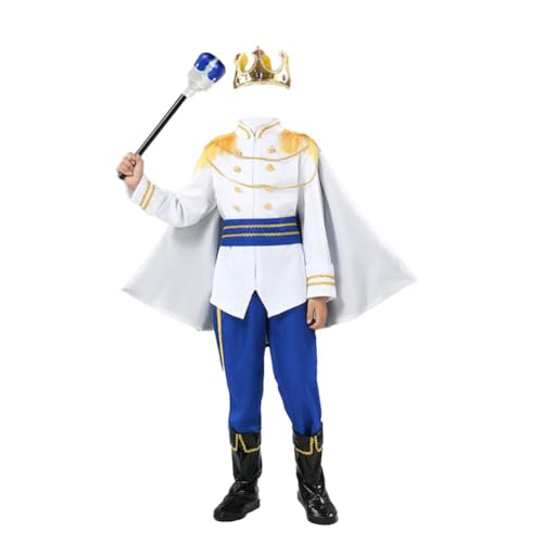 Mifeiwukawa Prinz König Kostüm Set mit Krone Zepter für Prinzenparty Fasching Party Cosplay Halloween, Karneval 100-150cm (typ1, 110) von Mifeiwukawa