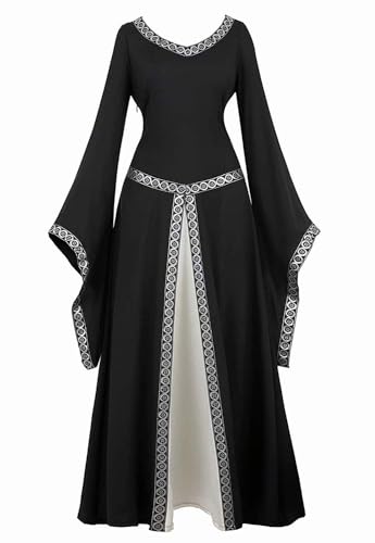 Mifeiwukawa Renaissance-Kostüm für Damen, mittelalterliches Kleid, irisch, luxuriös, viktorianisch, Vintage, Halloween, Cosplay (Schwarz, XXL) von Mifeiwukawa
