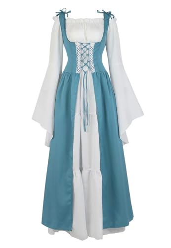 Mifeiwukawa Renaissance-Kostüm für Damen, mittelalterliches Kleid, irisch, viktorianisch, Vintage, Halloween, Übergröße, Übergröße, Seewasserblau, Größe 3XL von Mifeiwukawa