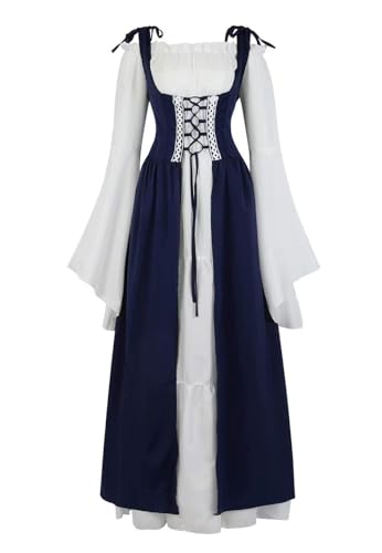 Mifeiwukawa Renaissance-Kostüm für Damen, mittelalterliches Kleid, irisch, viktorianisch, Vintage, Halloween, Übergröße, Übergröße (Dunkelblau, XL) von Mifeiwukawa