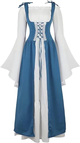 Mifeiwukawa Renaissance-Kostüm für Damen, mittelalterliches Kleid, irisch, viktorianisch, Vintage, Halloween, Übergröße (Stahlblau, M) von Mifeiwukawa