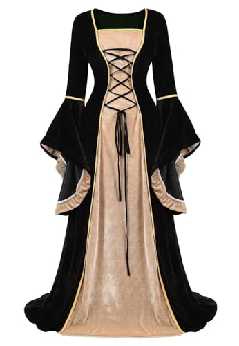 Mifeiwukawa Renaissance-Kostüm für Damen, mittelalterliches Samtkleid, irische Vintage-Hexenkostüme, Party, viktorianische Fee, Halloween (Schwarzgrün, XS) von Mifeiwukawa