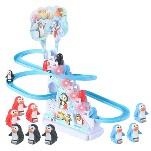 Mihauuke Achterbahnspielzeug für Kleinkinder,Pinguin-Treppenrutsche Weihnachten, Pinguin-Rennbahnspielzeug mit Musik und LED-Kinderachterbahn, Achterbahnspielzeug, Pinguin-Rennspiel für Familienzeit, von Mihauuke