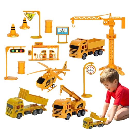 Mihauuke Baufahrzeuge-Spielset für Kinder,BAU-LKW-Spielzeugset - Zurückziehbares BAU-LKW-Technik-Konstruktionsspielzeug,Transportfahrzeug-Spielset, Bagger-LKW-Spielzeug für Kleinkinder von Mihauuke