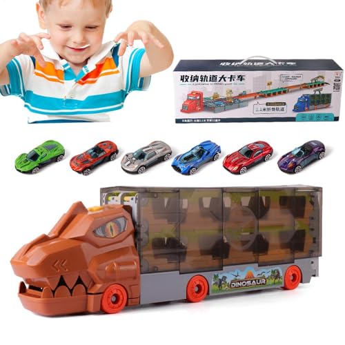 Mihauuke Dinosaurier-Autotransport, Dinosaurier-Spielzeugauto - Faltbares tragbares LKW-Autospielzeug - Dinosaurier-Spielzeug für Kinder, Transport-LKW, Schienen-Trägerfahrzeuge, Spielzeug für Kinder, von Mihauuke