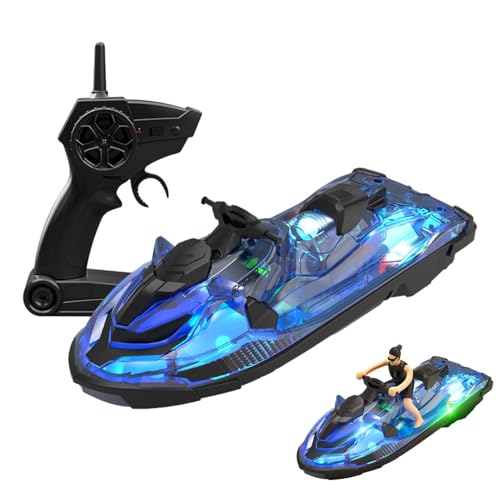 Mihauuke Fernbedienungsboot,LED-Fernbedienungsboot, Schwimmbad-Badespielzeug 2,4 GHz starkes Signal, Lustiges Schwimmbad-Badespielzeug, wasserdichtes, beleuchtetes Poolspielzeug für Mädchen, Spaß ab 6 von Mihauuke