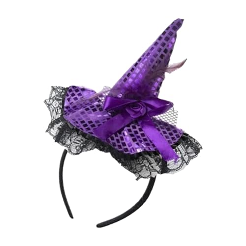 Mihauuke Halloween Hexenhut Stirnband,Halloween Hexen Stirnband - Pailletten Spitze Hexen Stirnband Halloween Stirnbänder - Elegante Kopfbedeckung, Kostümmütze für Mädchen, und Damen von Mihauuke