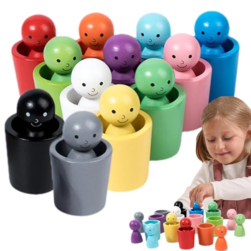 Mihauuke Peg Dolls in Cups,Peg Dolls mit Cups,Pädagogischer Farbklassifizierungsbecher - Farblich passendes Kleinkindspielzeug für Kinder ab 3 Jahren, Lernspielzeug aus zum Erlernen des von Mihauuke