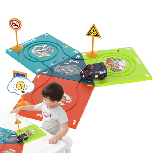 Mihauuke Puzzles Track Play Toy Vehicle,Puzzle Car Tracks with Vehicles | Spielzeugauto-Puzzlebrett - Lustiges pädagogisches Eisenbahnwagen-Bauspielzeug für Kinder, kreatives Spielzeugauto-Puzzlebrett von Mihauuke