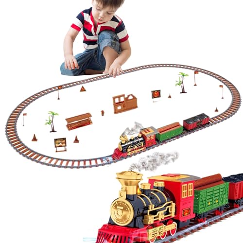 Mihauuke Weihnachts-Eisenbahn-Zug-Set,Weihnachts-Zug-Set für Kleinkinder, Weihnachtliches elektrisches Eisenbahnspielzeug mit Sound, Batteriebetriebenes Eisenbahn-Spielset, Lokomotiven-Spielset für von Mihauuke