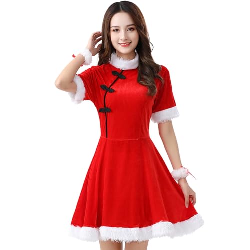 Mihauuke Weihnachtsmann-Kleid, Weihnachtsmann-Kleider für Damen | Santa Kleid Cosplay Kostüm | Rotes Weihnachtskleid, kurzärmeliges Weihnachtskleid, Weihnachtskostüm von Mihauuke