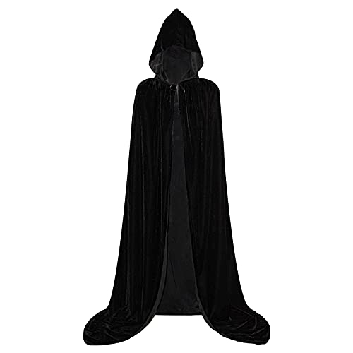 MiiDD Vampir Umhang mit Kapuze,Unisex Lange Kapuzenumhang Cape Umhang Samt Halloween Kostüm Damen für Halloween Mittelalter Pagan Fasching Cosplay Party(Schwarz,S) von MiiDD