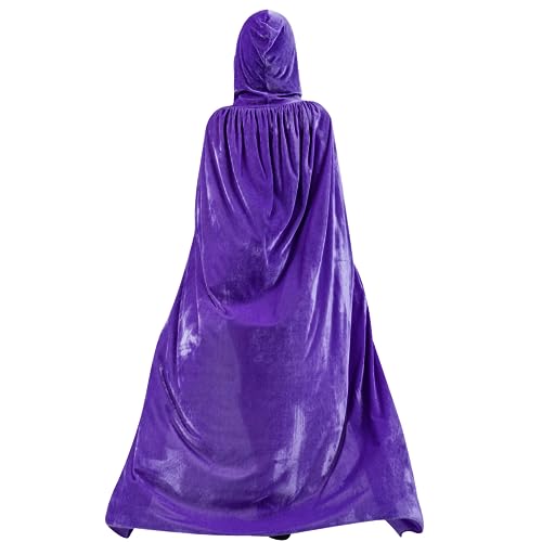 Vampir Umhang mit Kapuze,Unisex Lange Kapuzenumhang Cape Umhang Samt Halloween Kostüm Damen für Halloween Mittelalter Pagan Fasching Cosplay Party(Violett,M) von MiiDD