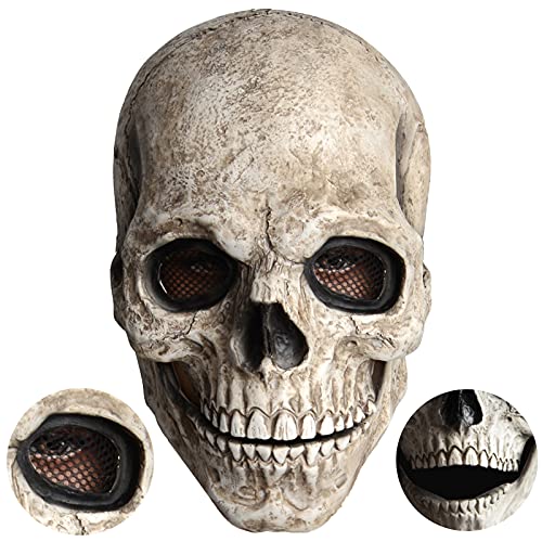 Skelett Halloween Maske Herren,Totenkopf Maske Erwachsene,Skelett Schädel Horror Maske mit Beweglichem Kiefer,Halloween Deko Schädelmaske Skelettmaske(Grau) von MiiDD