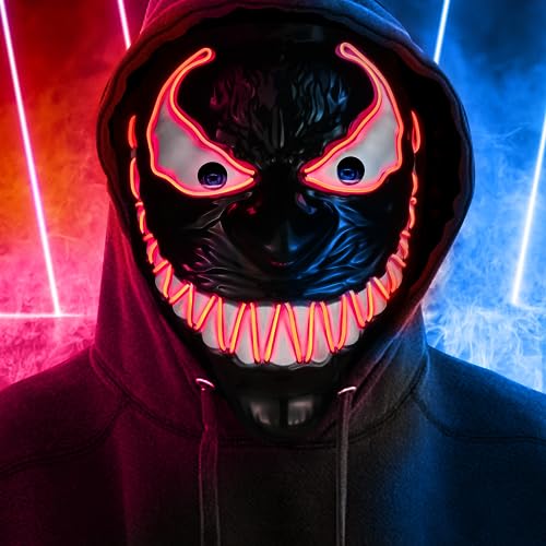 LED Halloween Maske, Horror Leuchtende Maske mit dunklen und bösen leuchtenden Augen, 3 Beleuchtungsmodi Leuchtende Neon Maske für Cosplay Kostüm Maskerade Partys Karneval von Miiepls