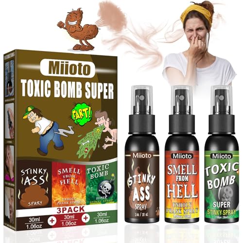 Miioto Furz Spray-Set, Interessant Fart Spray, 3 Geruchsarten Pupsspray, Furzspray, Lustige Partyartikel, Super Langanhaltender Schlechter Geruch, Sicher und Tragbar – 30ml*3 von Miioto