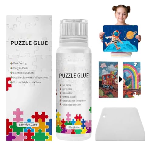 Miioto Puzzle Glue, Puzzle Kleber Transparent, Puzzle Kleber und Aufhängen, Puzzlekleber für 1000 Teile, Mit Schaber, Schnell Trocknend, Zubehör zum Fixieren und Aufhängen von Puzzles - 120ml von Miioto