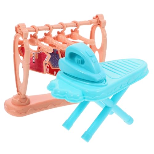 Mikikit 1 Satz Puppeneisen-Set Mini-Dinge Bausatz Babyzubehör Zubehör für Babypuppen Mini- puppenstubenmöbel Dollhouse Furniture Modell Mini-Bügeltisch Mini-Kleiderständer Plastik von Mikikit