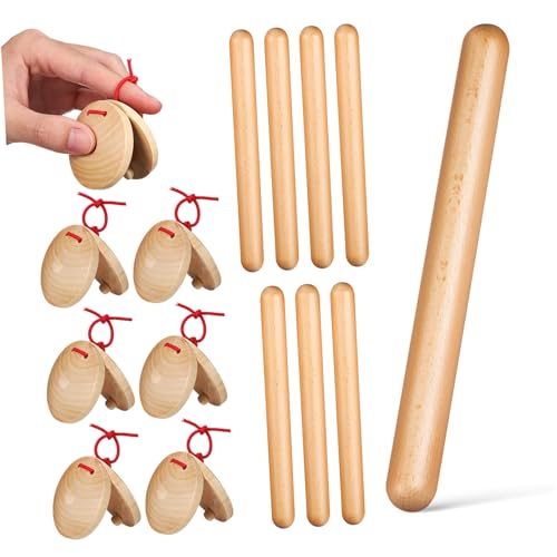 Mikinona 4 Paare Holz Rhythmus Sticks und Kastagnetten Kindgerechte Percussion Instrumente aus Hochwertigem Holz Sicher Ab Monaten für Musikunterricht Kindergarten und Partyspaß Mikinona 4 Paare Holz Rhythmus Sticks und Kastagnetten Kindgerechte Percussion Instrumente aus Hochwertigem Holz Sicher Ab Monaten für Musikunterricht Kindergarten und Partyspaß von Mikinona
