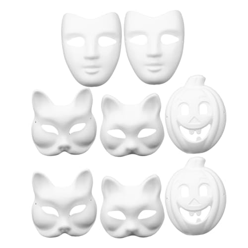 Mikinona 8St Zellstoff-Maske leere Maske weiße Papiermaske Maske aus Pappmaché leere Kürbismaske japanische Maske halloween maske halloween-maske leere papiermasken weiße Maskerademaske von Mikinona