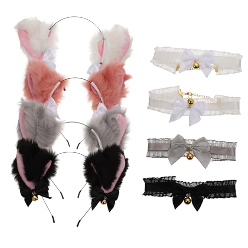 Mikinona Katzenohren Halsband Und Stirnband Kit Niedliches Katzenohren Headdress Mit Schwarzem Und Weißem Spitzenhalsband Cosplay Kostüm Zubehör Für Tierliebhaber Und Partys von Mikinona