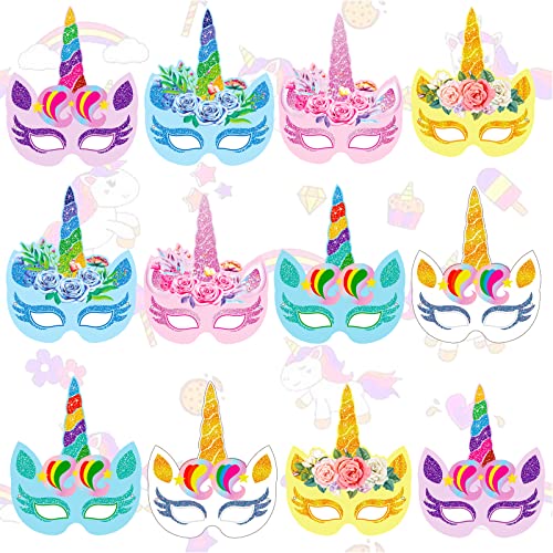 12 Stück Einhorn Kreativ Partymasken, Einhorn Masken Bastelsets, Einhornmaske Set, Einhorn Motto Maske, für Heimdekoration, Cosplay, handgefertigte Graffiti(6 Stilrichtungen) von Mikqky