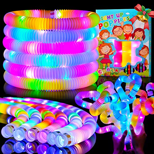 Mikulala 12 Pack Leuchtendes Pop Röhren Sensorisches Spielzeug für Kinder Ostern Geschenke Feinmotorik Kleinkindspielzeug Mini LED Stretchrohr Röhrchen Strumpffüller für Kinder Geschenk von Mikulala