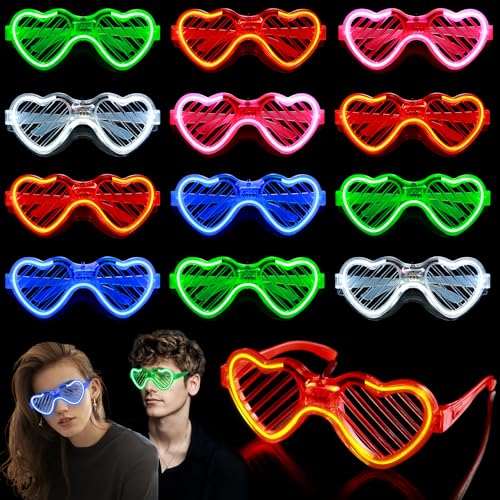 Mikulala 12 Stück LED Brille für Erwachsene Rave Party Brille Glow Light Partybrillen Mode Herzliche Leuchtbrill Mitgebsel Kindergeburtstag für Weihnachten Geburtstag Leuchtendes Spielzeug Geschenke von Mikulala