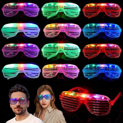 Mikulala 12 Stück Led Brille Neon Partybrille Festival Leuchtbrille Rave Shutter Shades Brille Kostüm Party Zubehör Kindergeschenk für Kinder Erwachsene von Mikulala