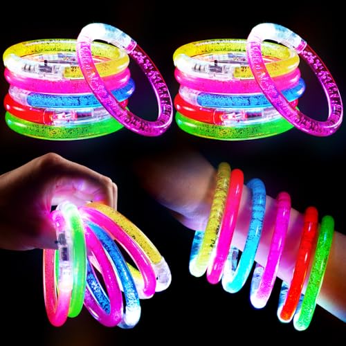 Mikulala 12 Stück Leuchtarmbänder Blinkende Armbänder Bunt LED Leuchtarmband Kinder Erwachsene Leuchtspielzeug für Geburtstagsparty Graduierung Party Weihnachten Halloween Konzert Party Favor von Mikulala