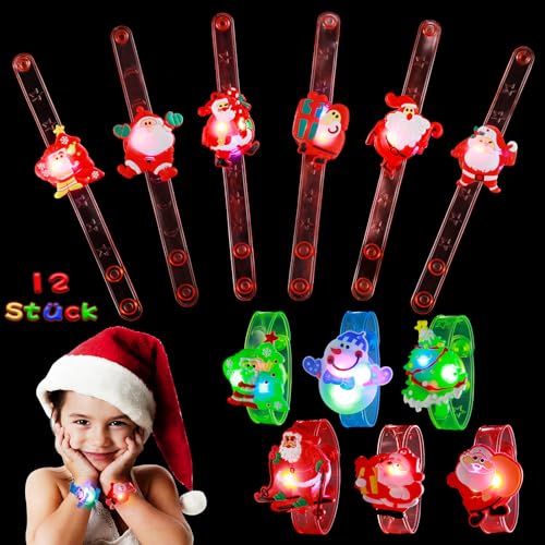 Mikulala 12 Stück Leuchtarmbänder Weihnachten Fidget Blinkende Armbänder Bunt LED Armband Leuchtspielzeug Kinder Weihnachten Geschenke geeignet für Weihnachten Neujahrsparty von Mikulala