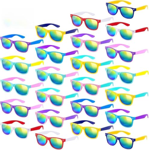 Mikulala 24 Pack Kinder Sonnenbrille,Farben Neon Sonnenbrillen in Bulk Party Bag Fillers für Kinder,Party Sonnenbrille Große Geschenke für Geburtstag Party Supplies von Mikulala