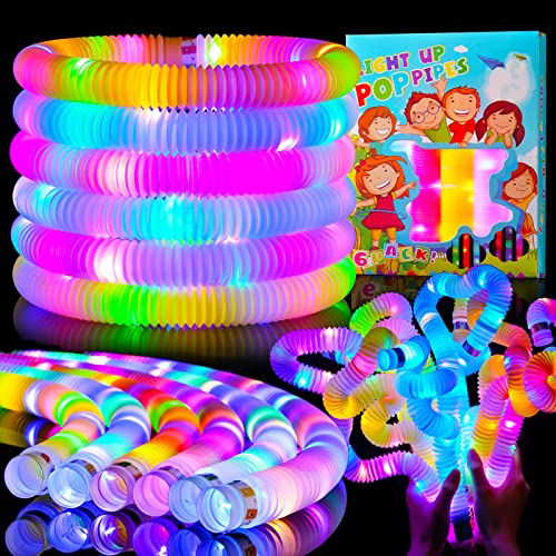 Mikulala 24 Pack Leuchtendes Pop Röhren Sensorisches Spielzeug für Kinder Graduierung Ostern Geschenke Feinmotorik Kleinkindspielzeug Mini LED Stretchrohr Röhrchen Strumpffüller für Kinder Geschenk von Mikulala