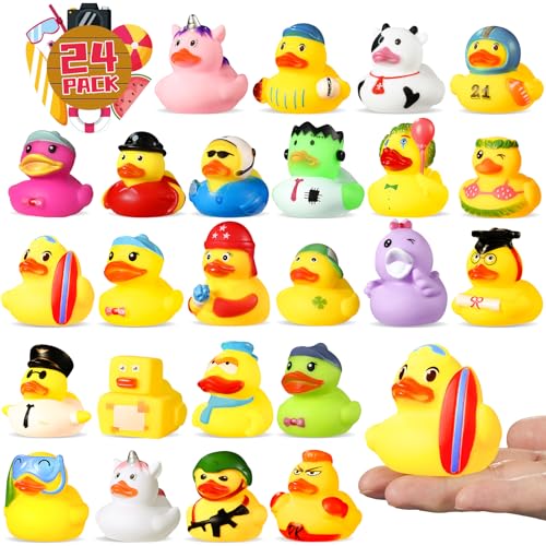 Mikulala 24 Stück Badeente Kinder Gummi Enten Lustige Badeenten Bunt Quietscheente Kleine Badespielzeug für Kinder Ostern Geschenk Geburtstagspartys von Mikulala