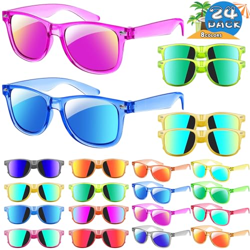 Mikulala 24 Stk Kinder Sonnenbrille, Neon-Sonnenbrille in Großpackung Party Bag Fillers für Kinder Party Sonnenbrillen Große Ostern Geschenke für Geburtstag Abschlussfeier Party Zubehör von Mikulala