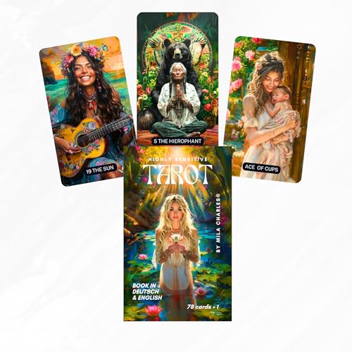 Mila Charles Highly Sensitive Tarot - Heartlight Edition - by Tarotdeck mit 78 Karten und Goldrand, Zweisprachig (Deutsch & Englisch), für spirituelle Klarheit und hochsensible Menschen I von Mila Charles