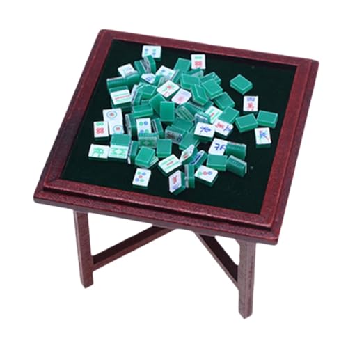 Milageto 1/12 Miniatur Mahjong Set Puppenhaus Gaming Tisch Stühle DIY handgemachte Puppenhaus Mahjong Möbel Modell Puppenhaus Dekor, Mahjong Tischset von Milageto